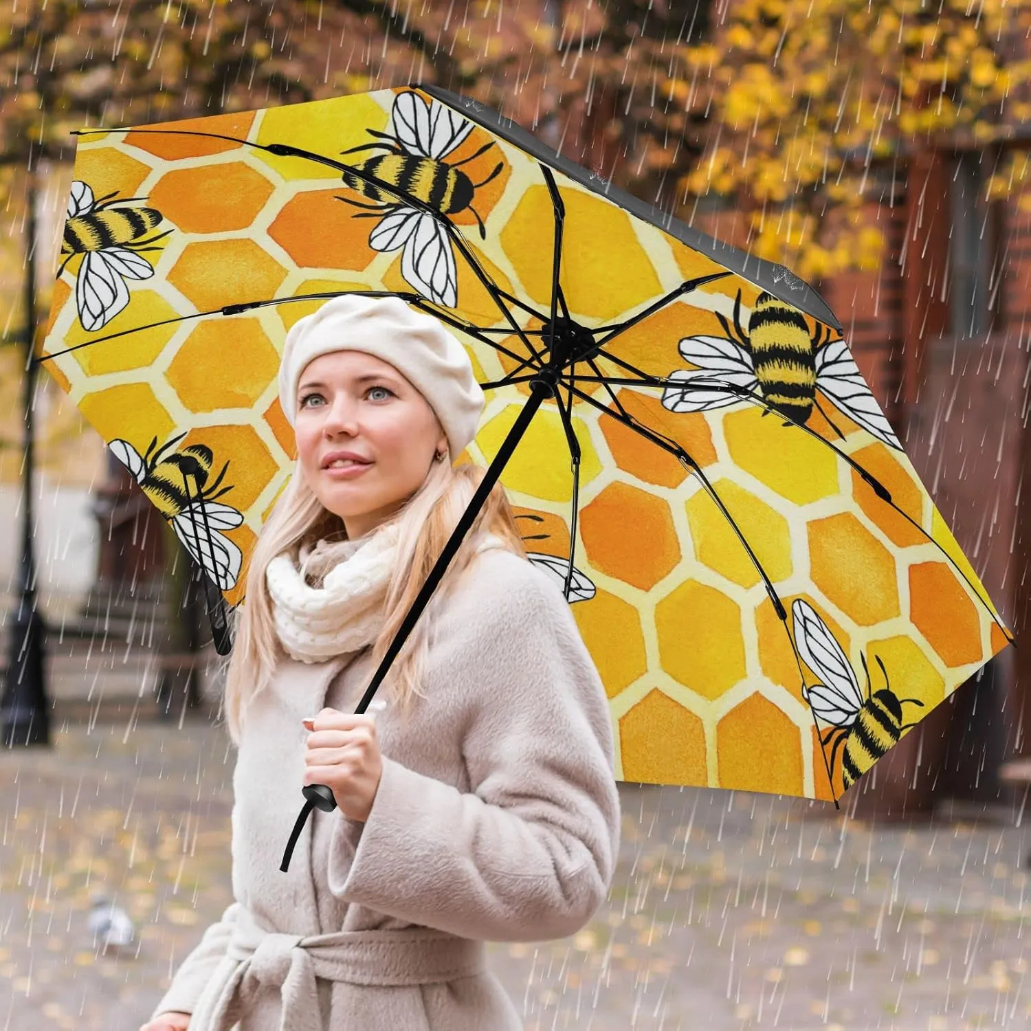 Oyihfvs Automatic Umbrella, Folding Umbrella Reinforced Anti-UV Sun rain Auto Open/Close