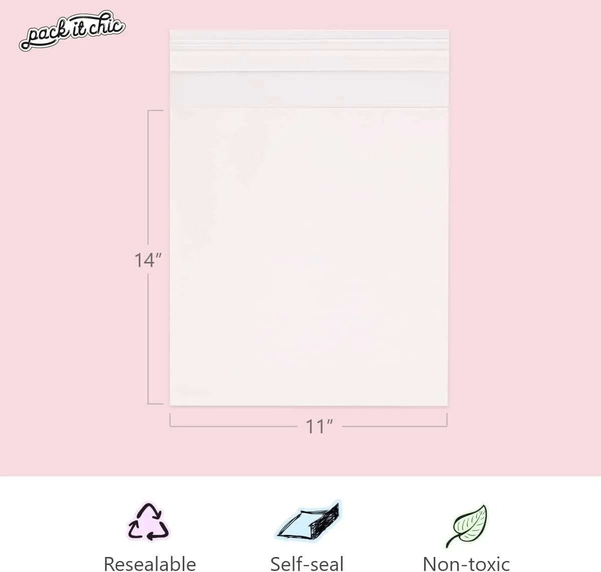 Pack It Chic - 11” X 14” (1000 Pack) Clear Resealable Polypropylene Bags - Fits 11X14 Prints, Photos, Documents - Self Seal
