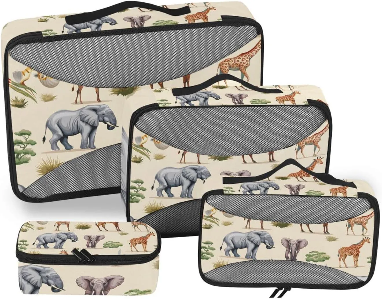 Packing Cubes for Travel 4 Set Lion Elephant Gazelle Animal Luggage Set Suitcase Organizer Bags Mesh Accessories Storage Pouch Toiletry Packing Cubes