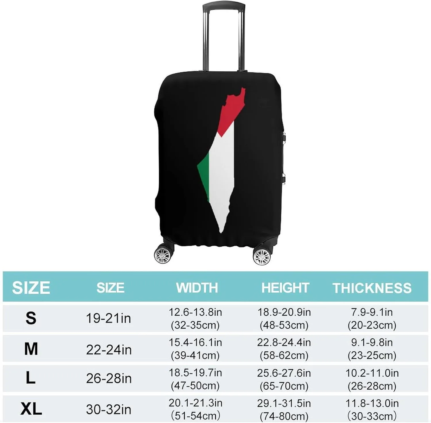 Palestine Flag Map Travel Luggage Case Cover Funny Baggage Protector Washable Suitcase Cover Fits 19-32 Inch