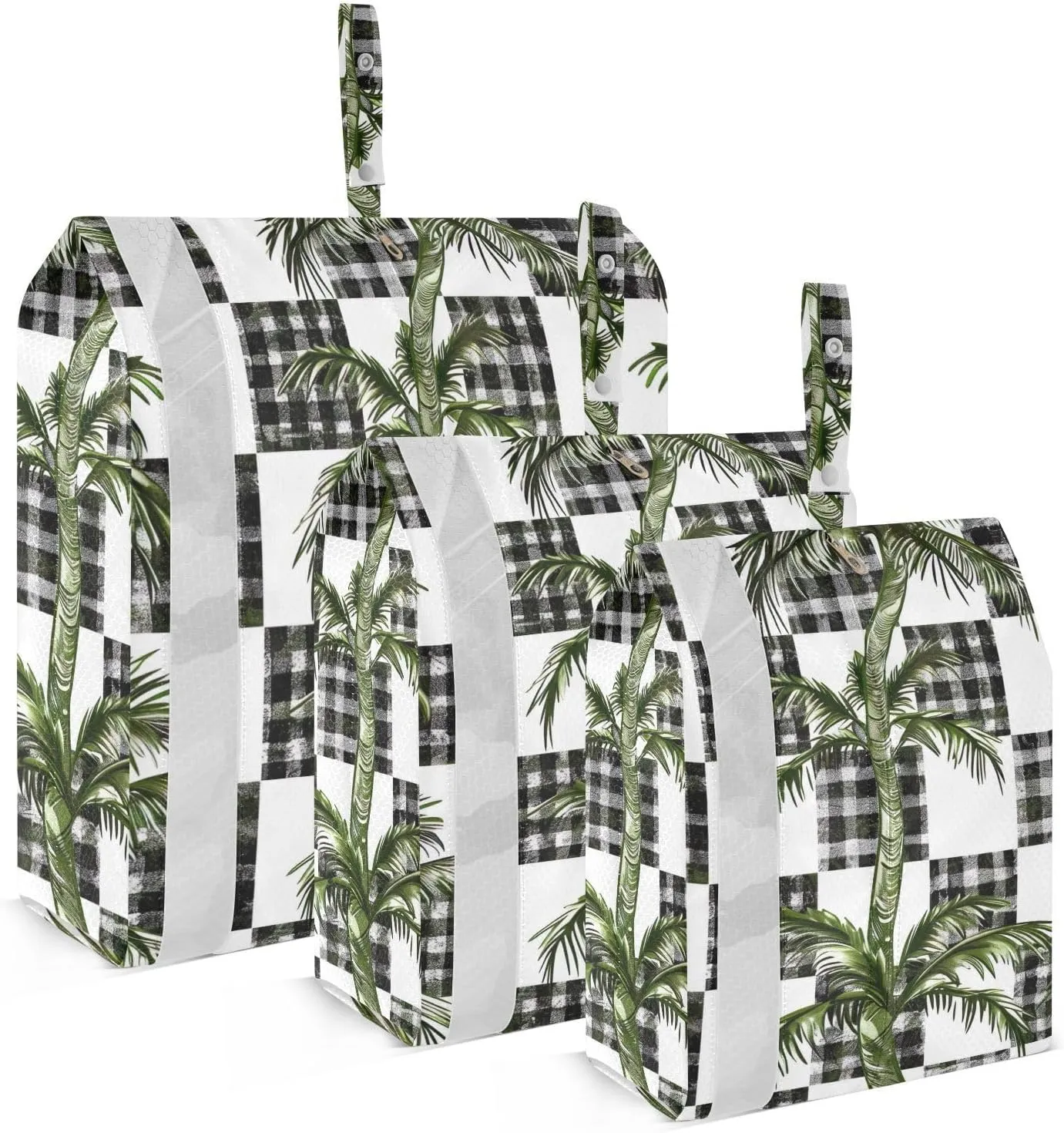 Palm Tree and Plaid Travel Storage Bag with Lanyard - Portable Lightweight Classified Storage Bag with Zipper, Dust and Waterproof Travel Packing Cube for Suitcase,3 Pieces