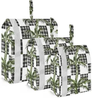 Palm Tree and Plaid Travel Storage Bag with Lanyard - Portable Lightweight Classified Storage Bag with Zipper, Dust and Waterproof Travel Packing Cube for Suitcase,3 Pieces