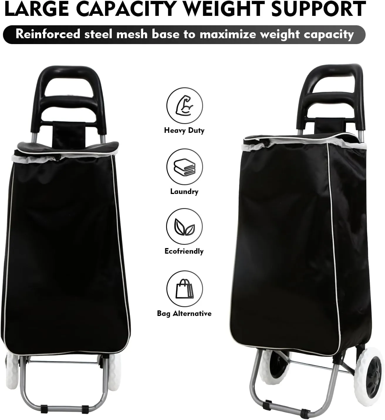 Panana Shopping Truck Folding Grocery Bag 2 Wheels Foldable Cart Hand Truck Storage Carts (Black)