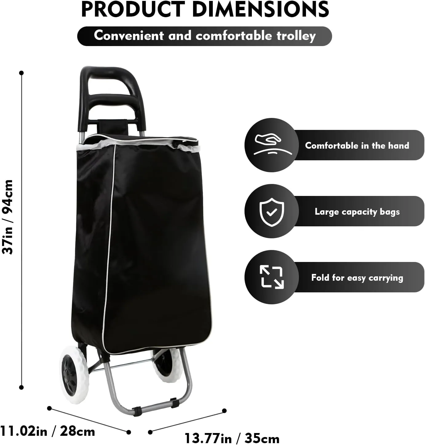 Panana Shopping Truck Folding Grocery Bag 2 Wheels Foldable Cart Hand Truck Storage Carts (Black)