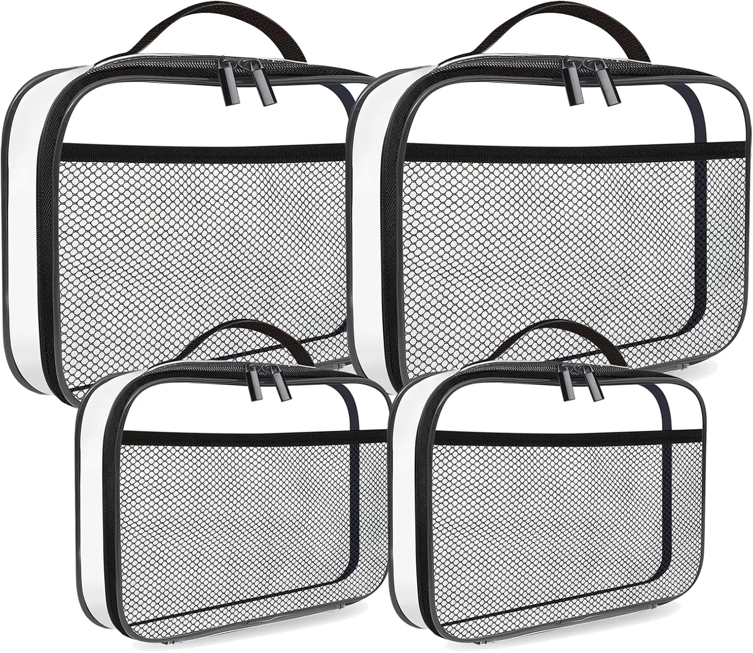 PandaEar 4 Pack Toy Storage Zippered Bags, Clear PVC Portable Organizer Bags with Manual Pockets for Board Games, Puzzles, Building Blocks, Book & Small Toys -Small, Large