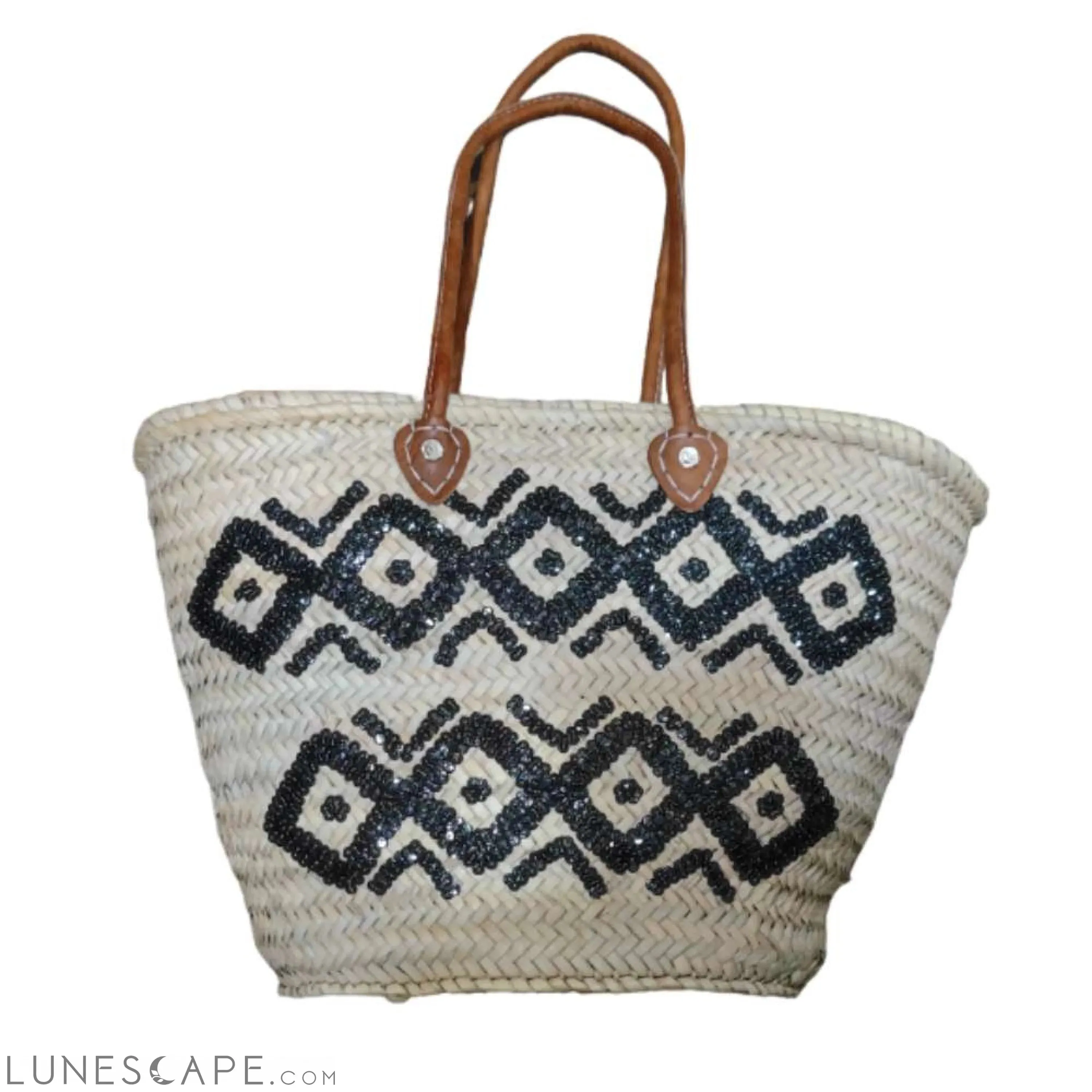 Panier Lupin Open Top Lined Sequins Raffa Shoulder Tote with Leather Straps