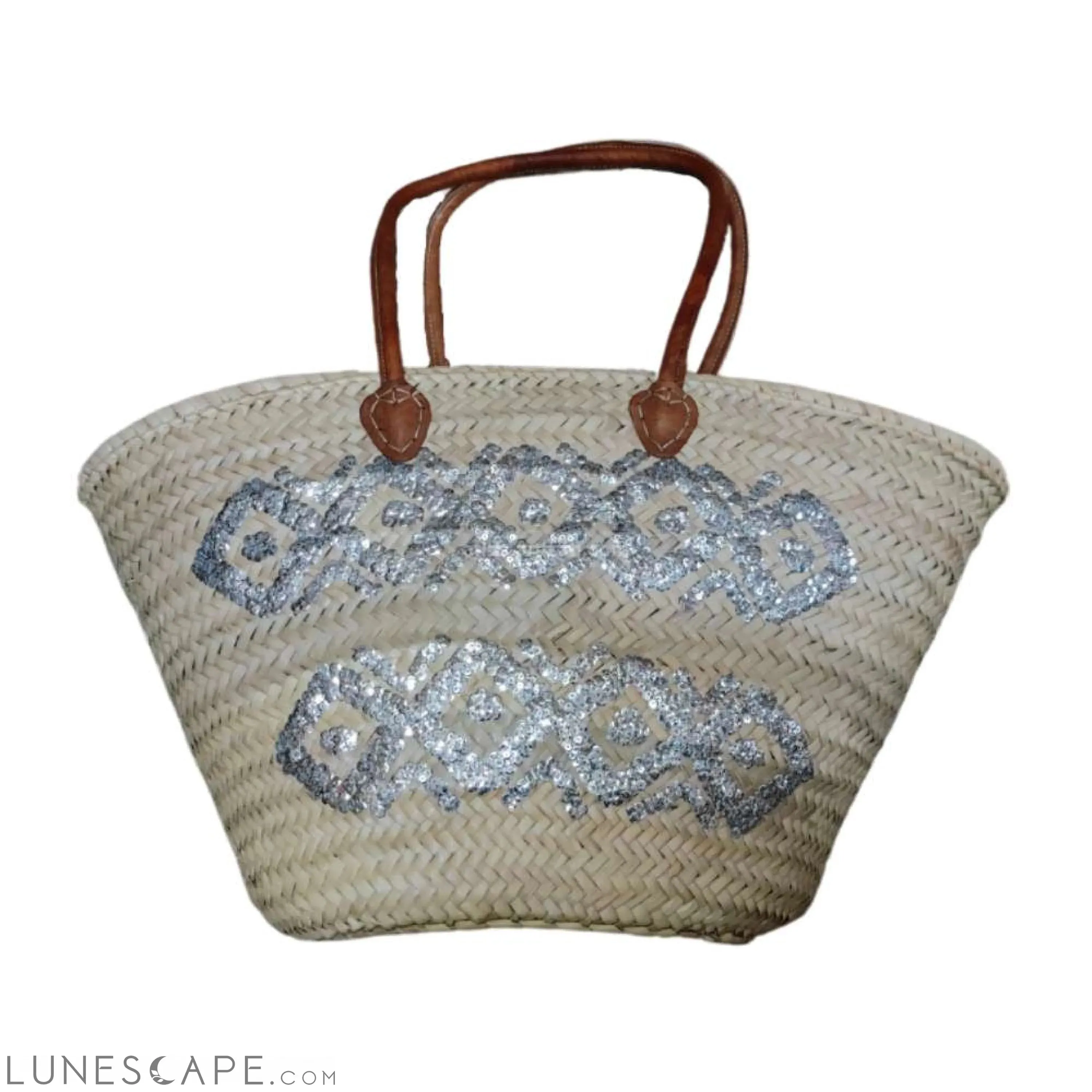 Panier Lupin Open Top Lined Sequins Raffa Shoulder Tote with Leather Straps