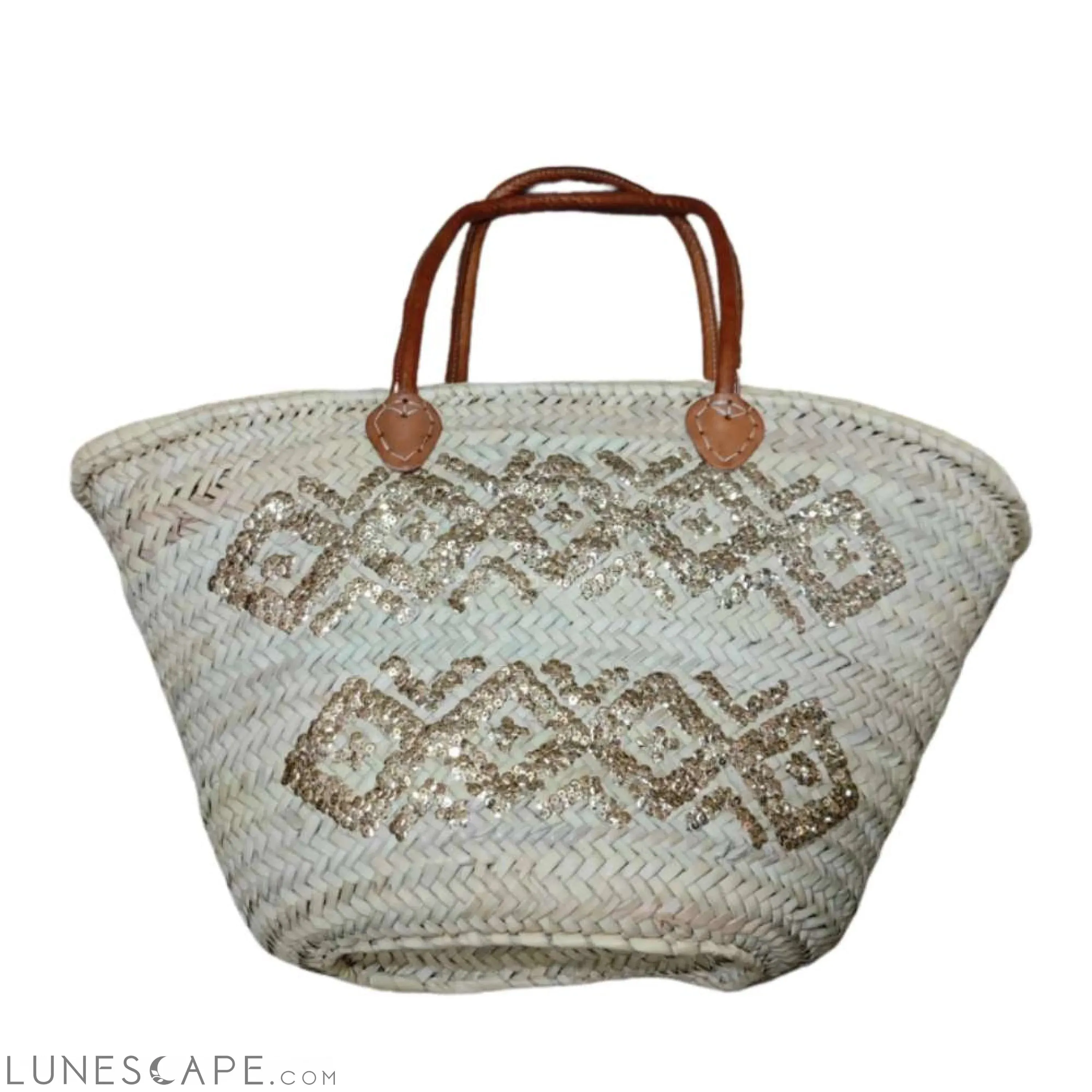 Panier Lupin Open Top Lined Sequins Raffa Shoulder Tote with Leather Straps