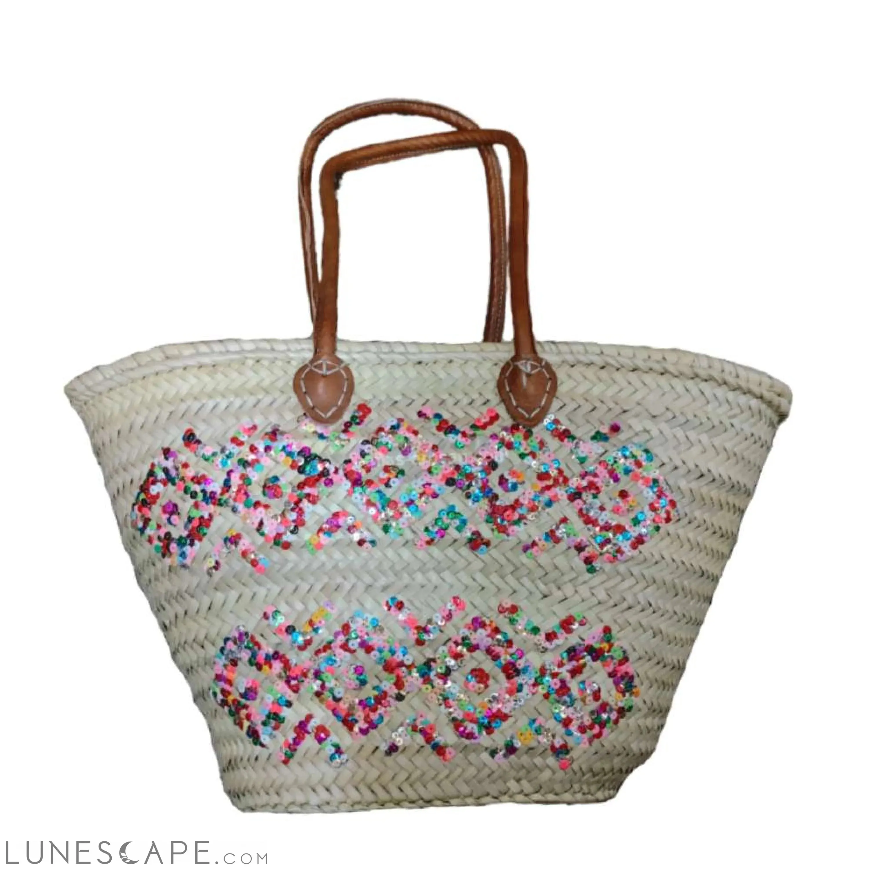 Panier Lupin Open Top Lined Sequins Raffa Shoulder Tote with Leather Straps