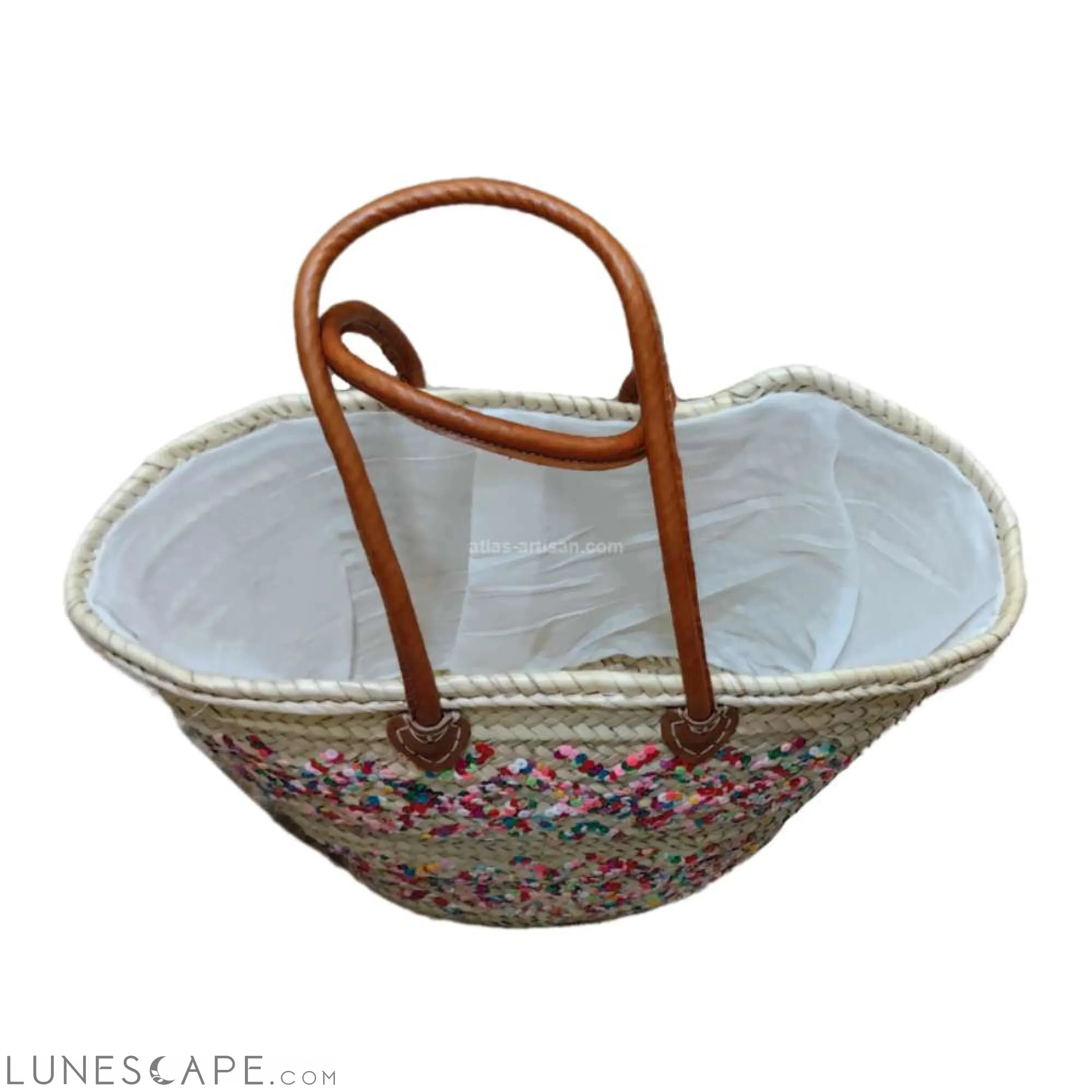 Panier Lupin Open Top Lined Sequins Raffa Shoulder Tote with Leather Straps