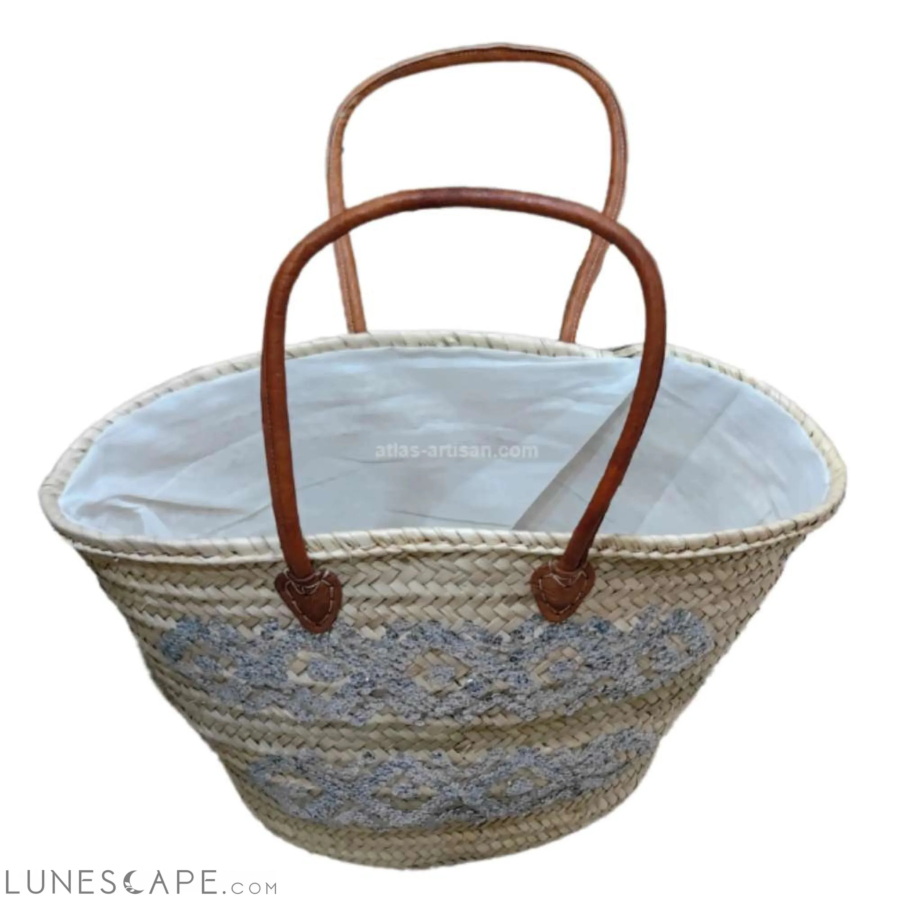 Panier Lupin Open Top Lined Sequins Raffa Shoulder Tote with Leather Straps