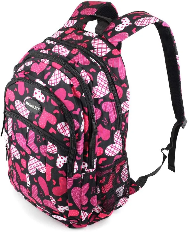 Parquet Novelty Backpacks -Travel Backpack For Outdoors,Luggage,Laptops -Sports Bookbag- Lightweight and Upgraded, Hearts, (Pink)