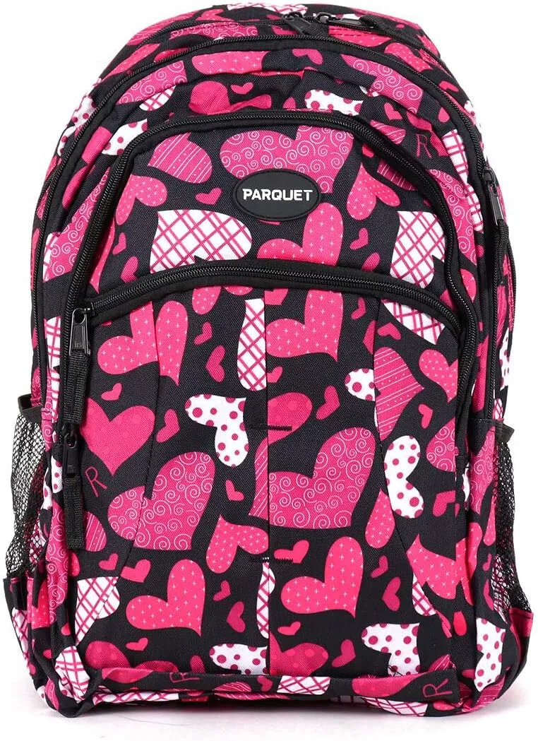 Parquet Novelty Backpacks -Travel Backpack For Outdoors,Luggage,Laptops -Sports Bookbag- Lightweight and Upgraded, Hearts, (Pink)