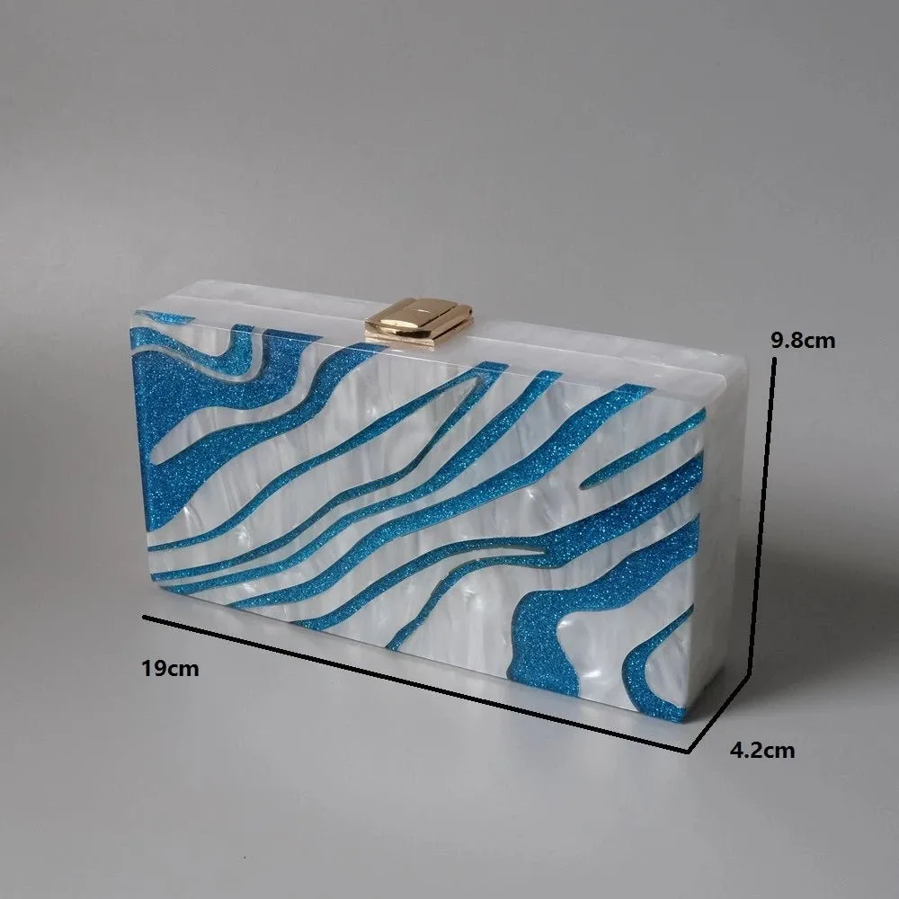 Party Chain Shoulder Bag Blue Acrylic Evening Wedding Purse