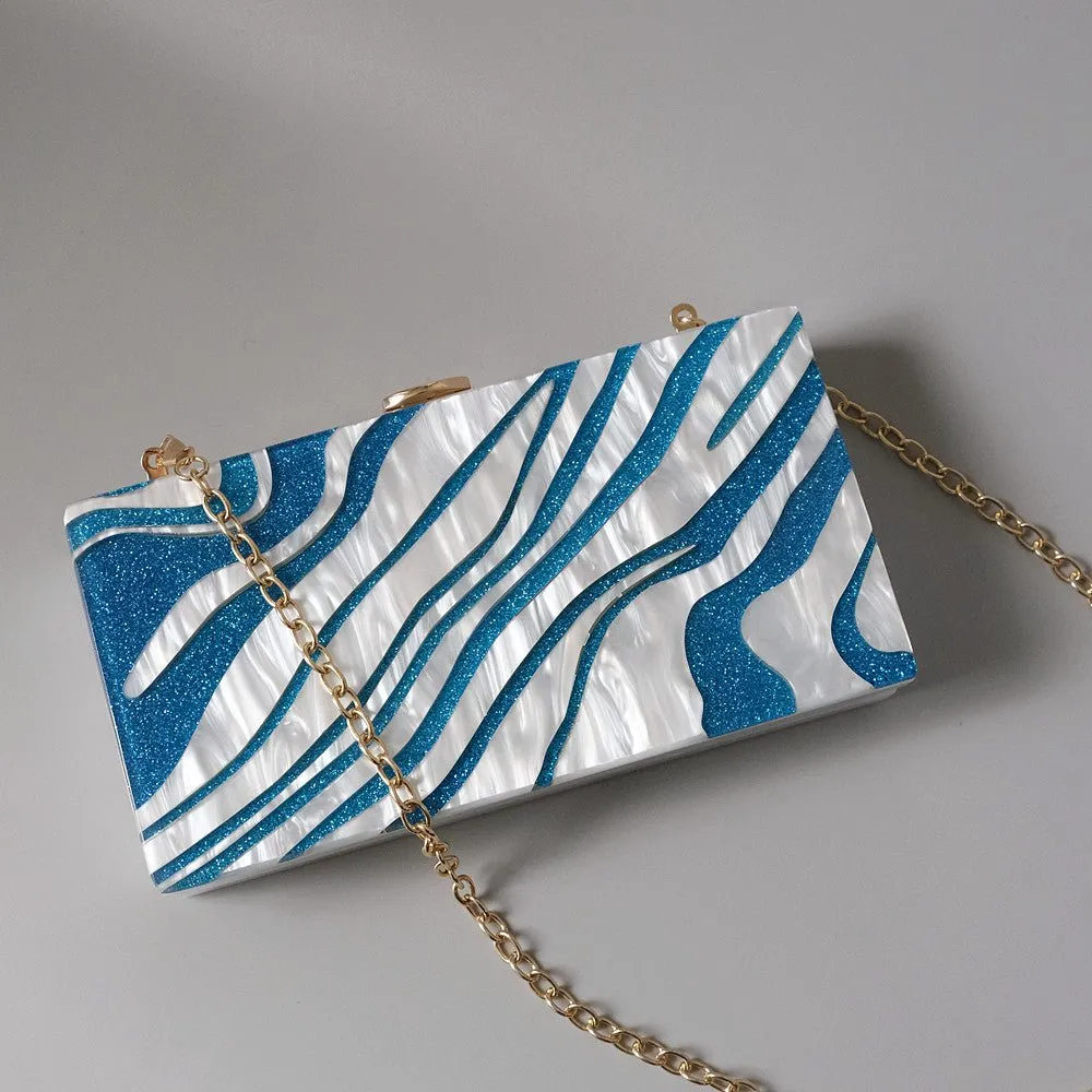 Party Chain Shoulder Bag Blue Acrylic Evening Wedding Purse