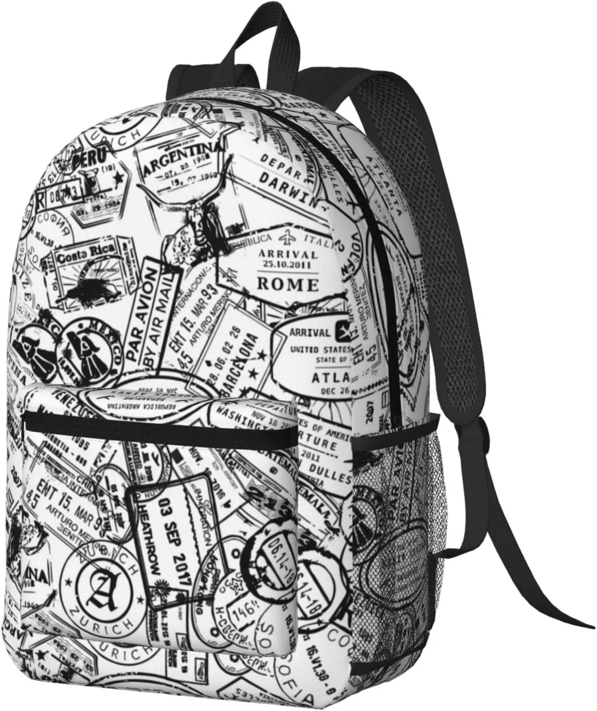 Passport Travel Stamp 17 Inch Backpacks Multipurpose Laptop Backpack Double Shoulder Bag for Men Women Gifts