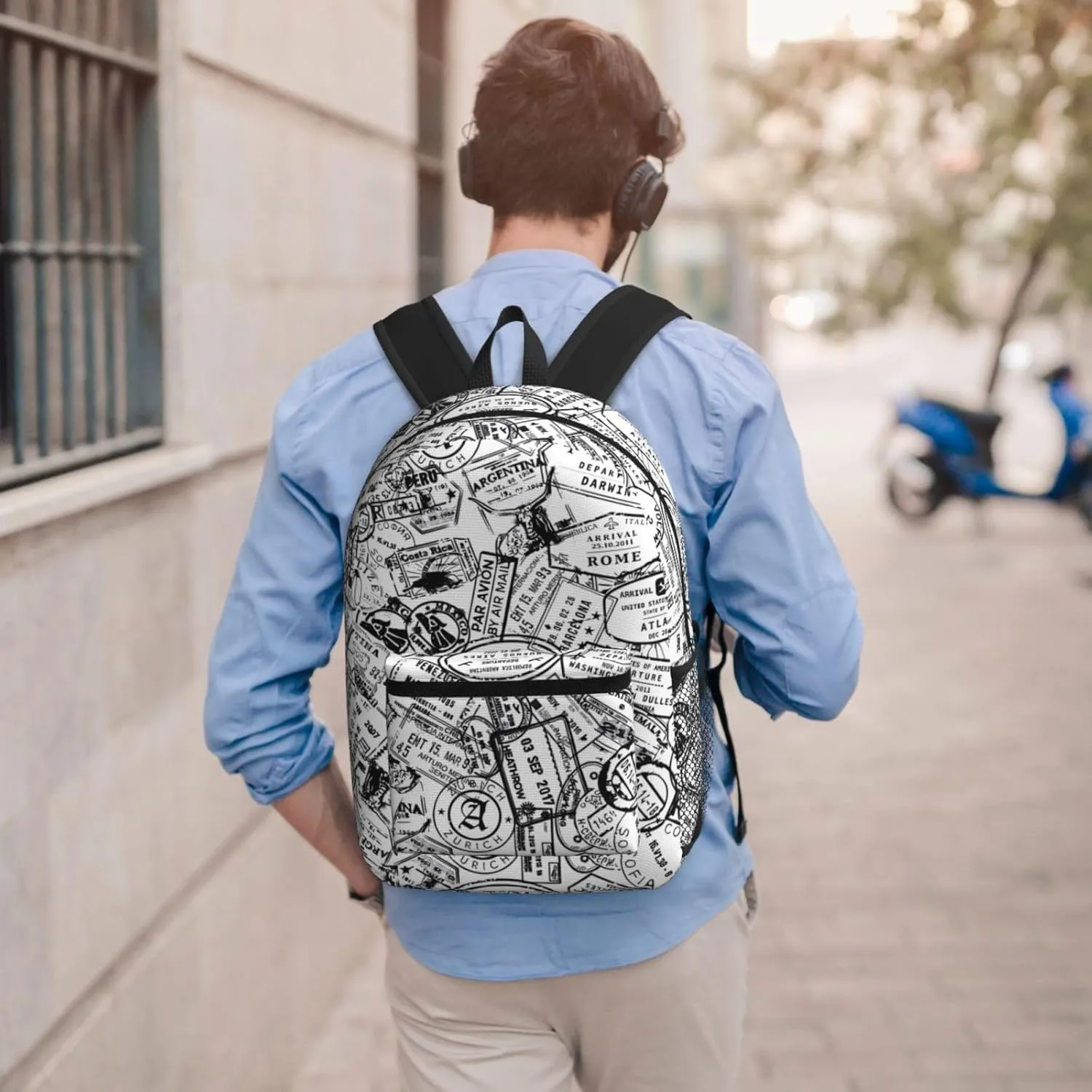 Passport Travel Stamp 17 Inch Backpacks Multipurpose Laptop Backpack Double Shoulder Bag for Men Women Gifts