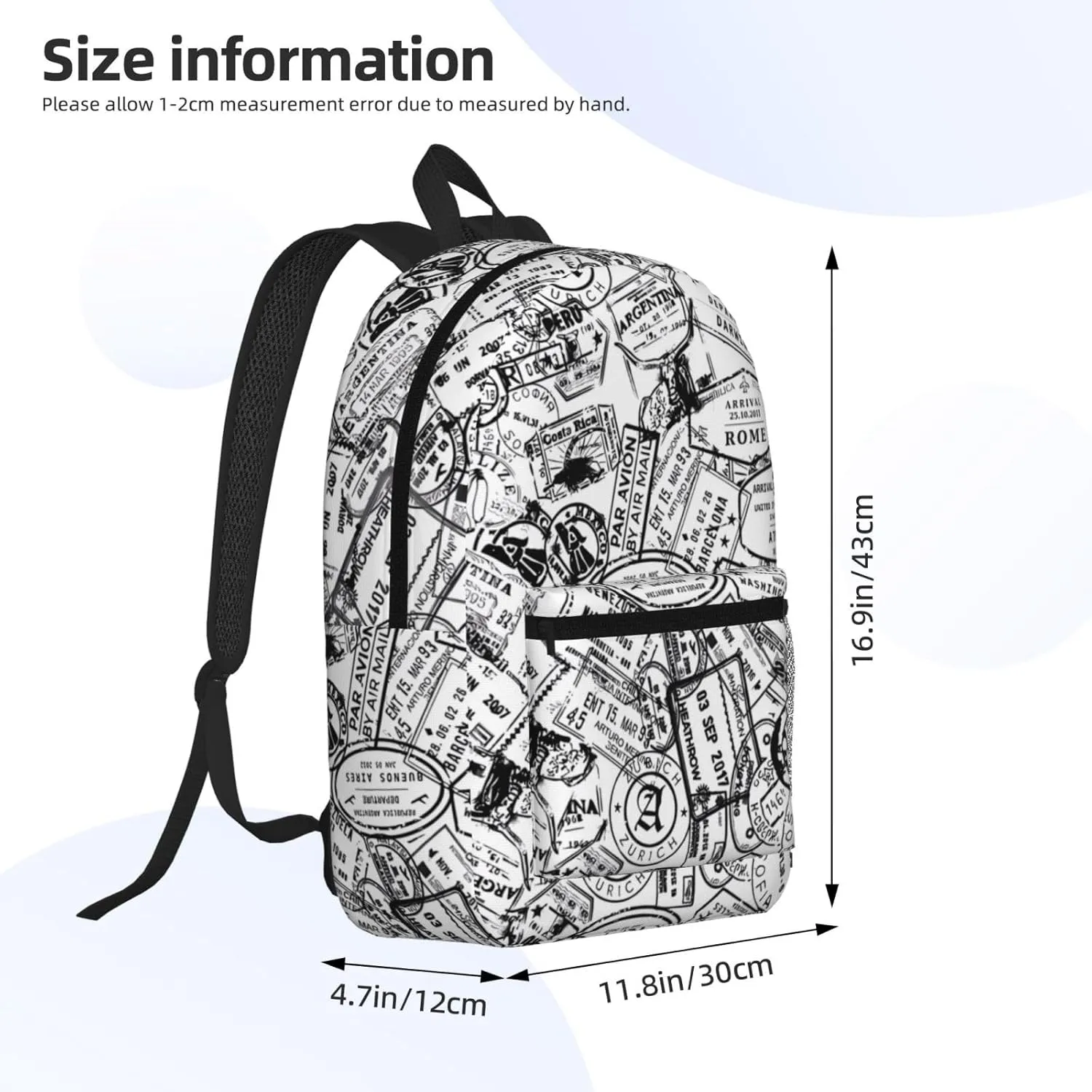 Passport Travel Stamp 17 Inch Backpacks Multipurpose Laptop Backpack Double Shoulder Bag for Men Women Gifts