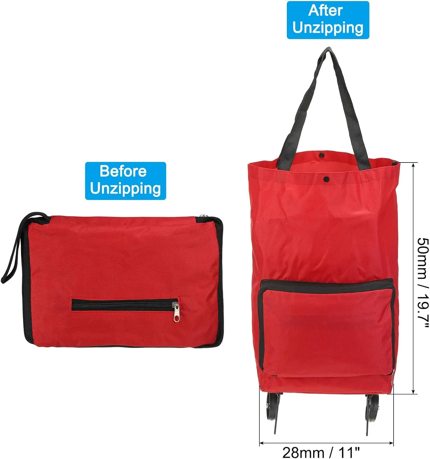 PATIKIL 20 Inch Foldable Shopping Cart, Collapsible Trolley Bags Reusable Shopping Bags Grocery Bags with Wheels for Vegetable Fruit Clothing Storage, Red