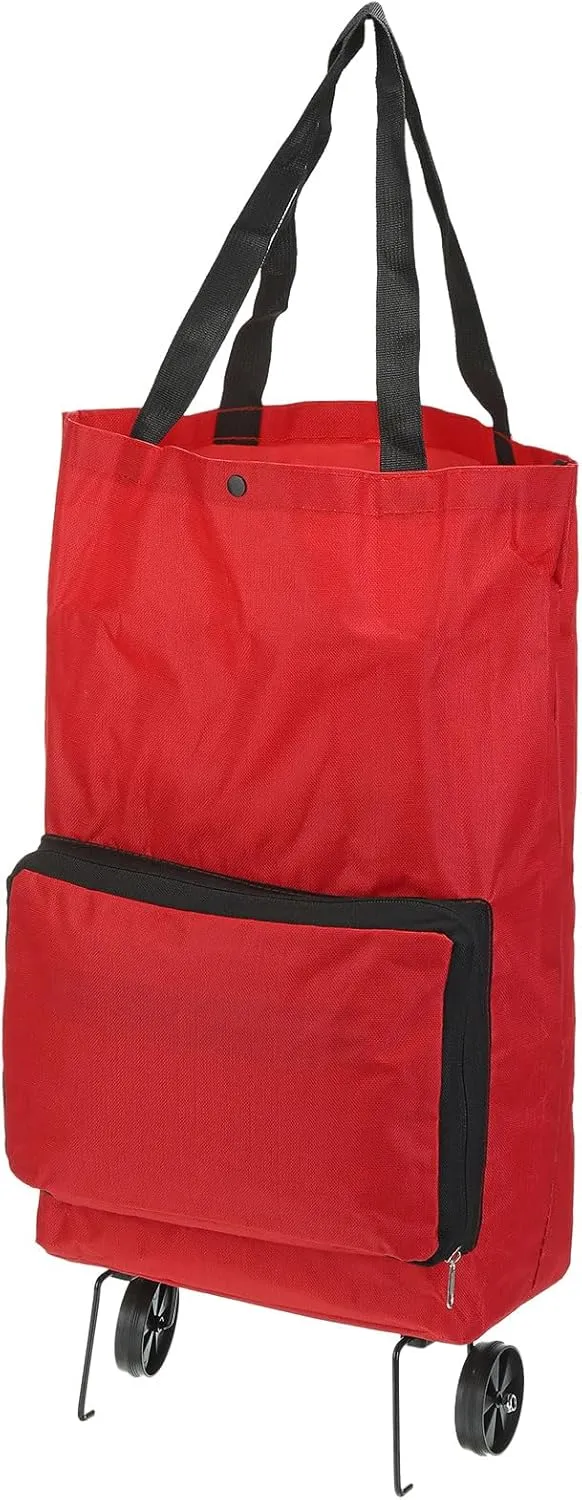 PATIKIL 20 Inch Foldable Shopping Cart, Collapsible Trolley Bags Reusable Shopping Bags Grocery Bags with Wheels for Vegetable Fruit Clothing Storage, Red