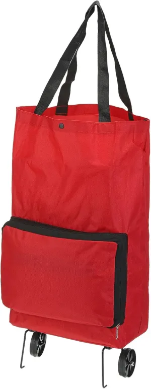 PATIKIL 20 Inch Foldable Shopping Cart, Collapsible Trolley Bags Reusable Shopping Bags Grocery Bags with Wheels for Vegetable Fruit Clothing Storage, Red