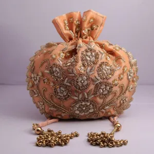 Peach colored embroidered Potli - Rent