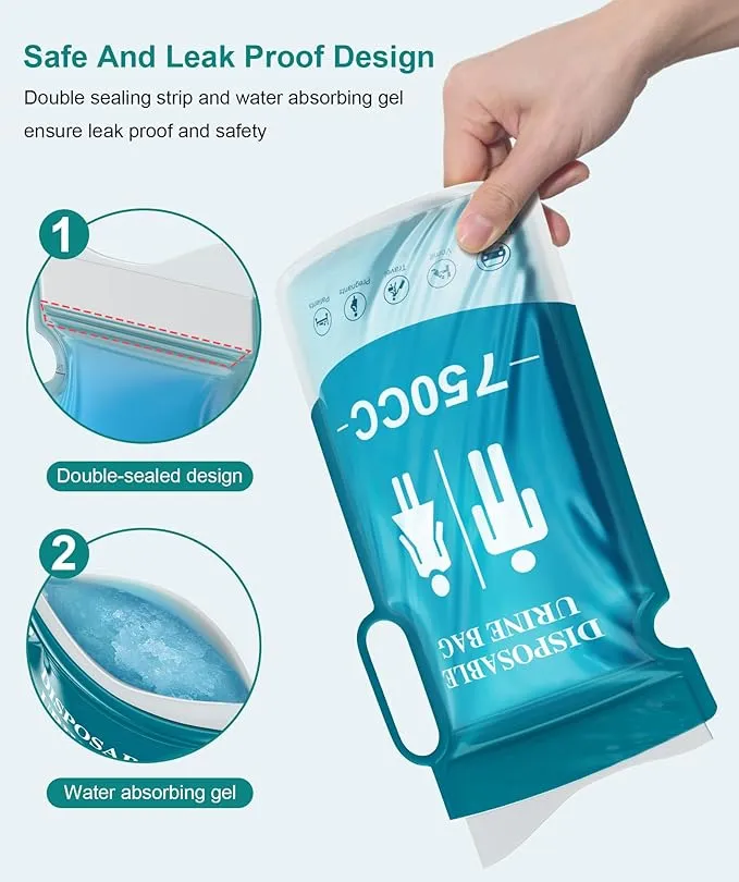 Pee Bags for Travel for Men,Disposable Urine Bags with Handle,Emergency Toilet Pee Bags,Pee Bags for Travel for Women Men,Pregnant,Patient,Kids,Travel,Car,Camping,Hiking