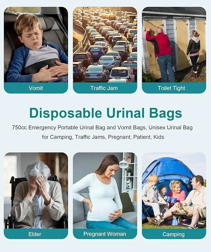 Pee Bags for Travel for Men,Disposable Urine Bags with Handle,Emergency Toilet Pee Bags,Pee Bags for Travel for Women Men,Pregnant,Patient,Kids,Travel,Car,Camping,Hiking