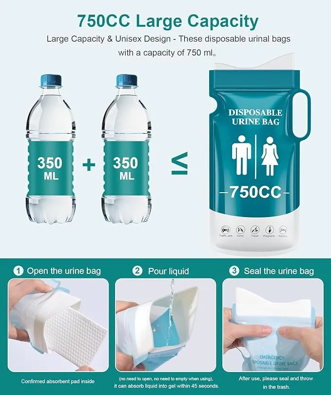 Pee Bags for Travel for Men,Disposable Urine Bags with Handle,Emergency Toilet Pee Bags,Pee Bags for Travel for Women Men,Pregnant,Patient,Kids,Travel,Car,Camping,Hiking