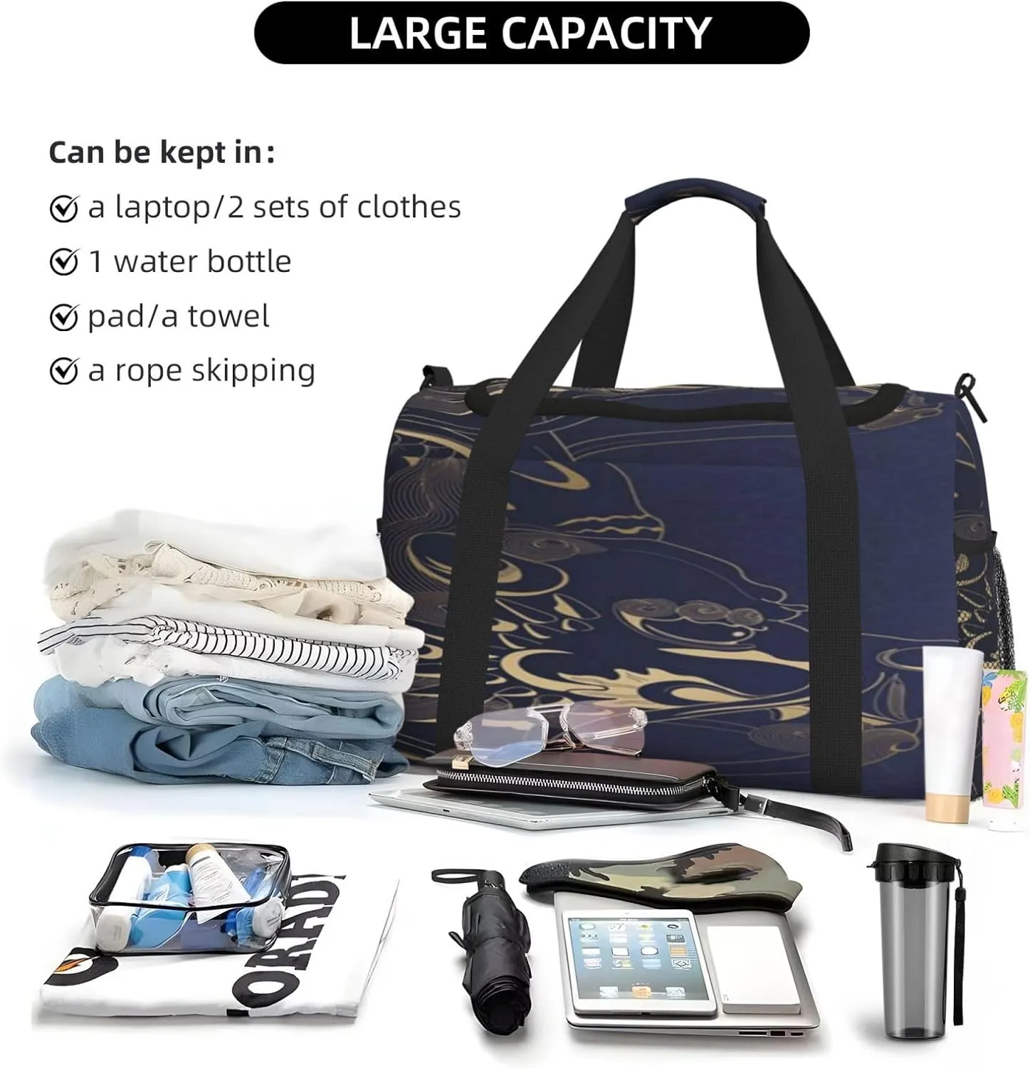 Peeping Lion Travel Duffel Bag Large Foldable Waterproof Overnight Bag For Beach Swim Bags Pool Sports Gym