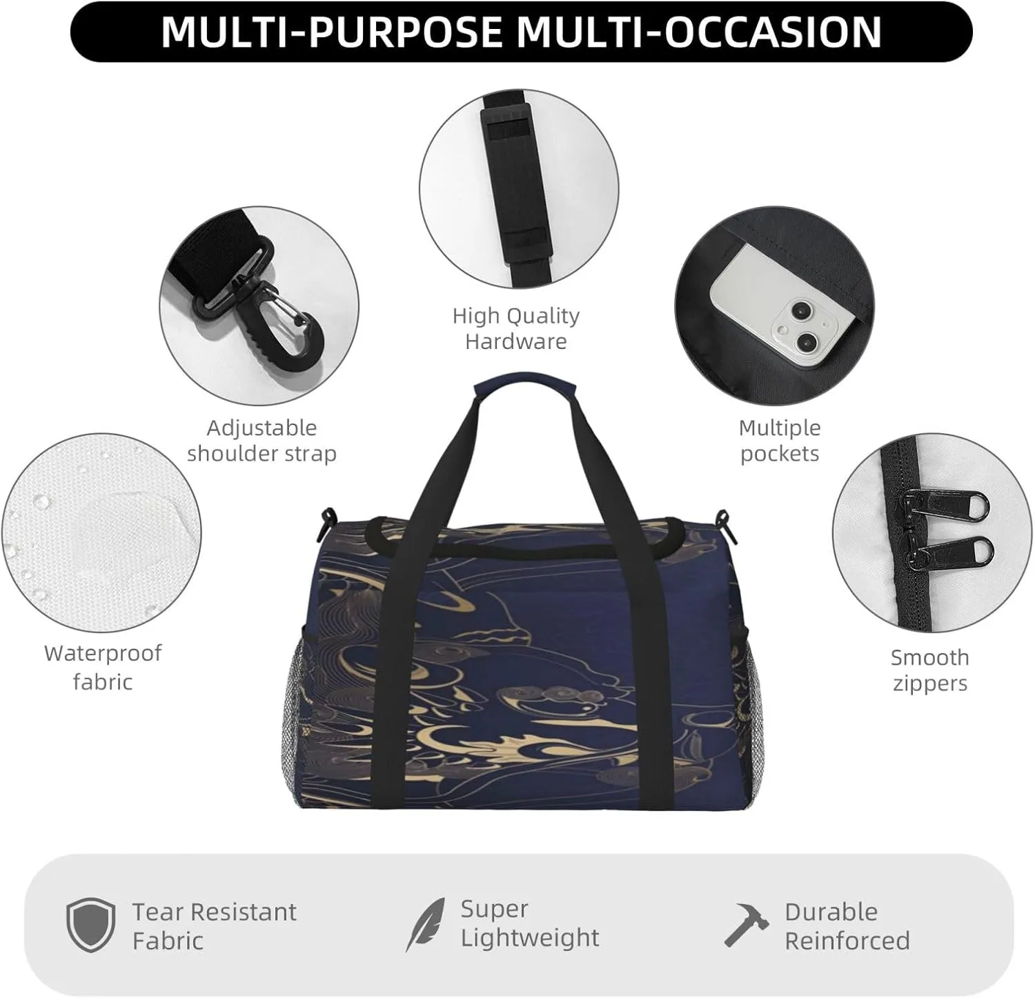 Peeping Lion Travel Duffel Bag Large Foldable Waterproof Overnight Bag For Beach Swim Bags Pool Sports Gym