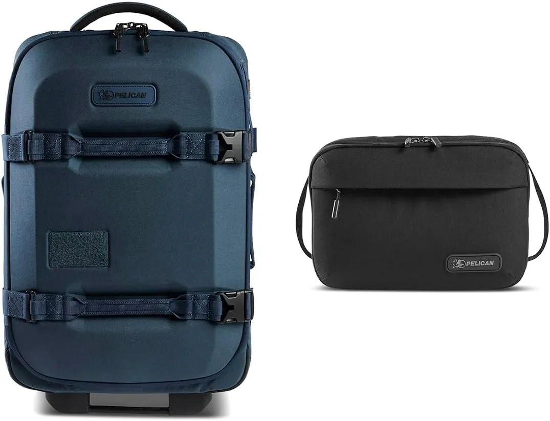 Pelican Aegis HY22 22" Wheeled Carry-On Roller Hybrid Duffel Bag, Indigo Blue, Bundle with DK5 ModPak Toiletry Bag, Black