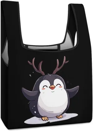 Penguin Deer Reusable Grocery Bag Foldable Shopping Tote Bags With Handle Portable Handbag