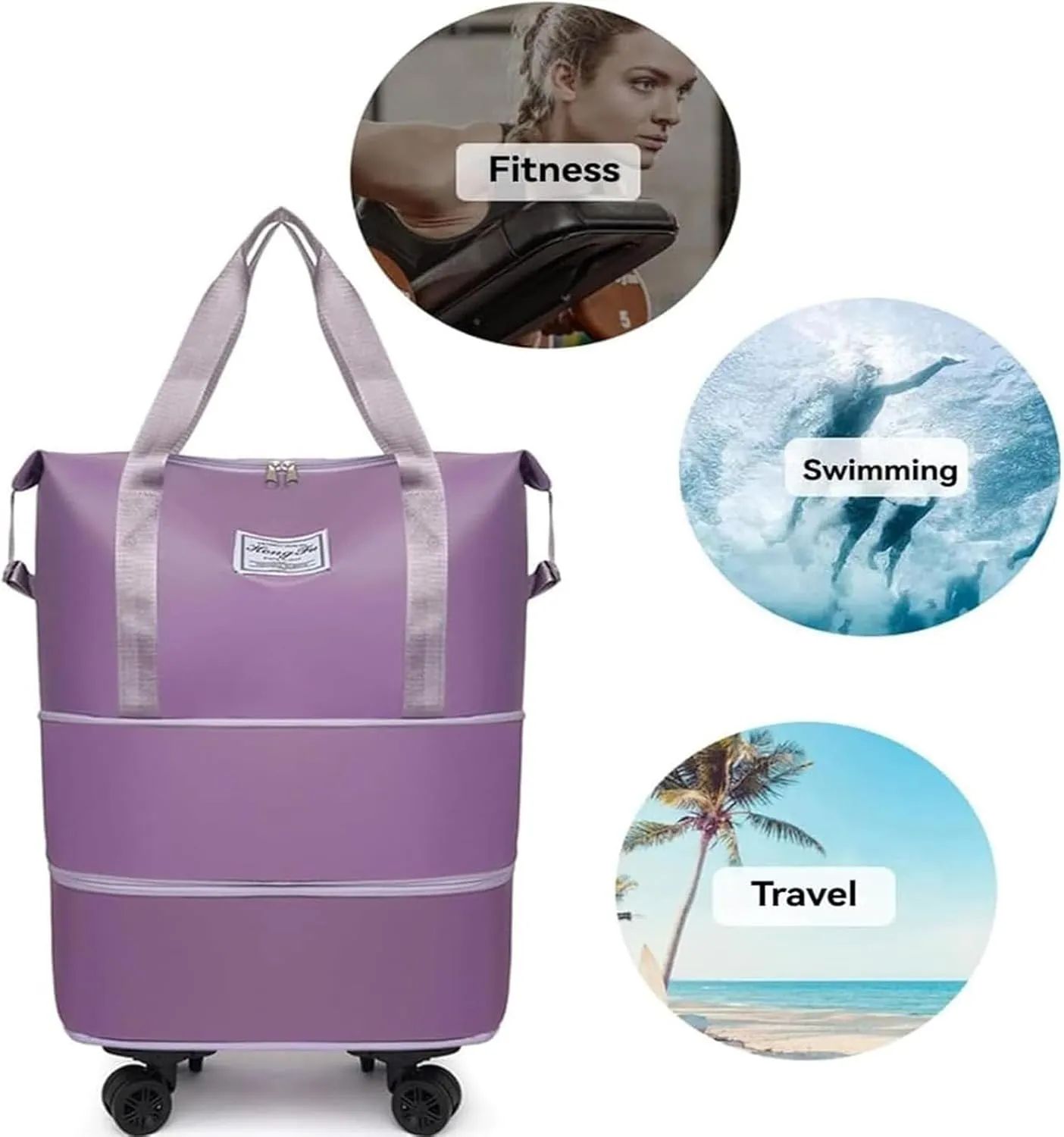 Pepepo Travel Bag with Wheels, 2025 New Large Capacity Travel Bag, Expandable and Foldable Luggage Bags, With Dry and Wet Separation Layer, Durable & Multi-functional Design (Blue)