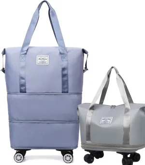 Pepepo Travel Bag with Wheels, 2025 New Large Capacity Travel Bag, Expandable and Foldable Luggage Bags, With Dry and Wet Separation Layer, Durable & Multi-functional Design (Blue)