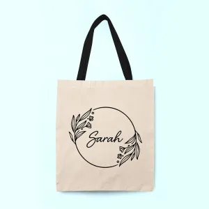 Personalised Monochrome Wreath Linen Tote Bag
