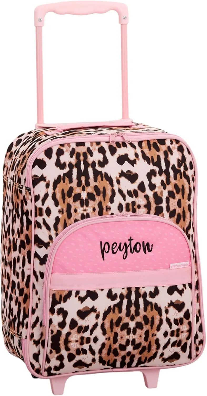 Personalization Universe Leopard Print Personalized Kids Rolling Luggage by Stephen Joseph - Custom Embroidered - Carry-On Size with Wheels - Perfect for Travel