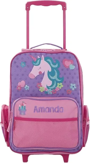 Personalization Universe Stephen Joseph Unicorn Personalized Kids Rolling Luggage with Wheels – Custom Embroidered Travel Suitcase for Girls
