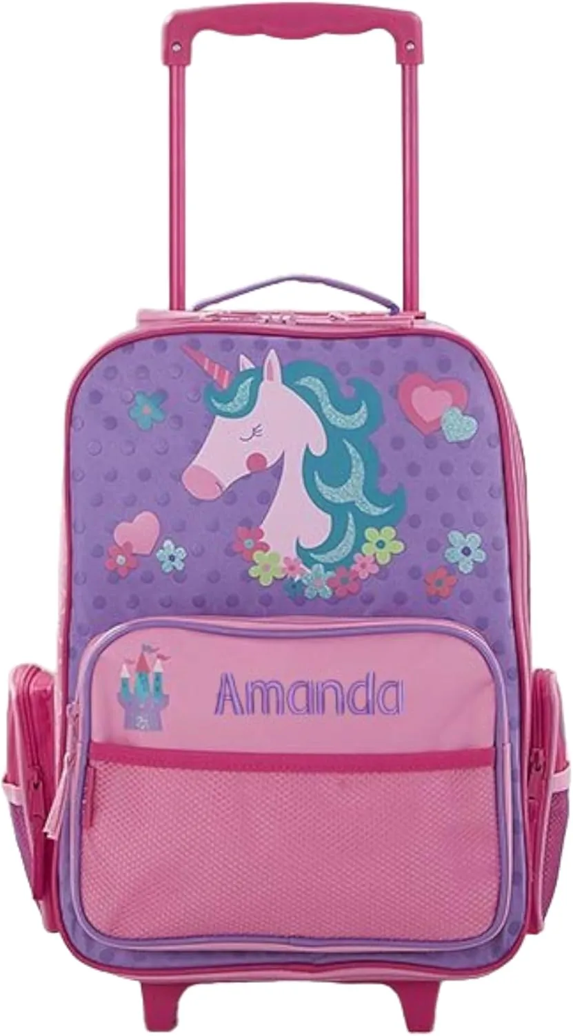 Personalization Universe Stephen Joseph Unicorn Personalized Kids Rolling Luggage with Wheels – Custom Embroidered Travel Suitcase for Girls