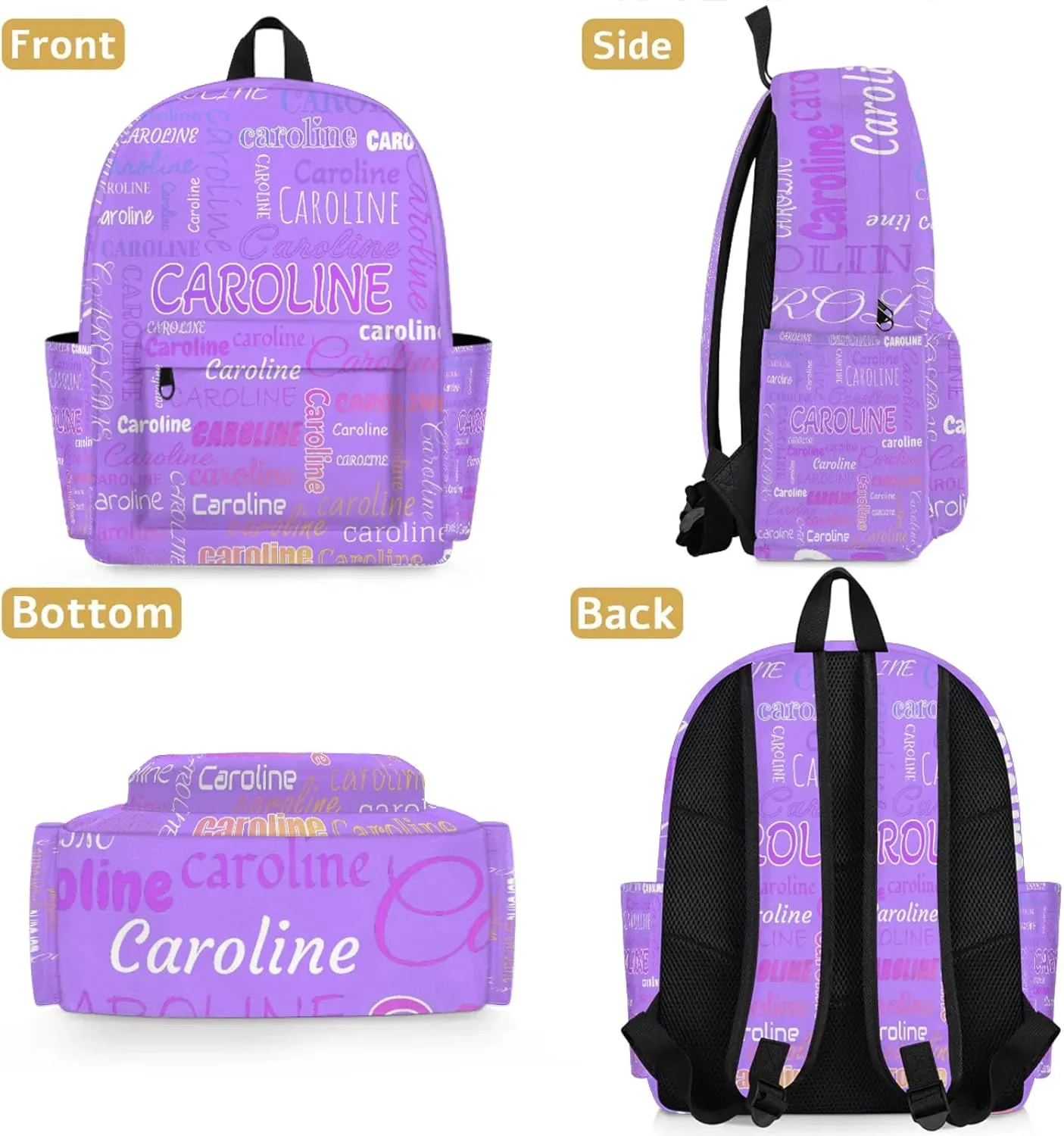 Personalized Backpack Bag with Name Lightweight Custom Shoulder Bags Waterproof Casual Backpacks Travel Laptop Bag 15.1in, Light Purple