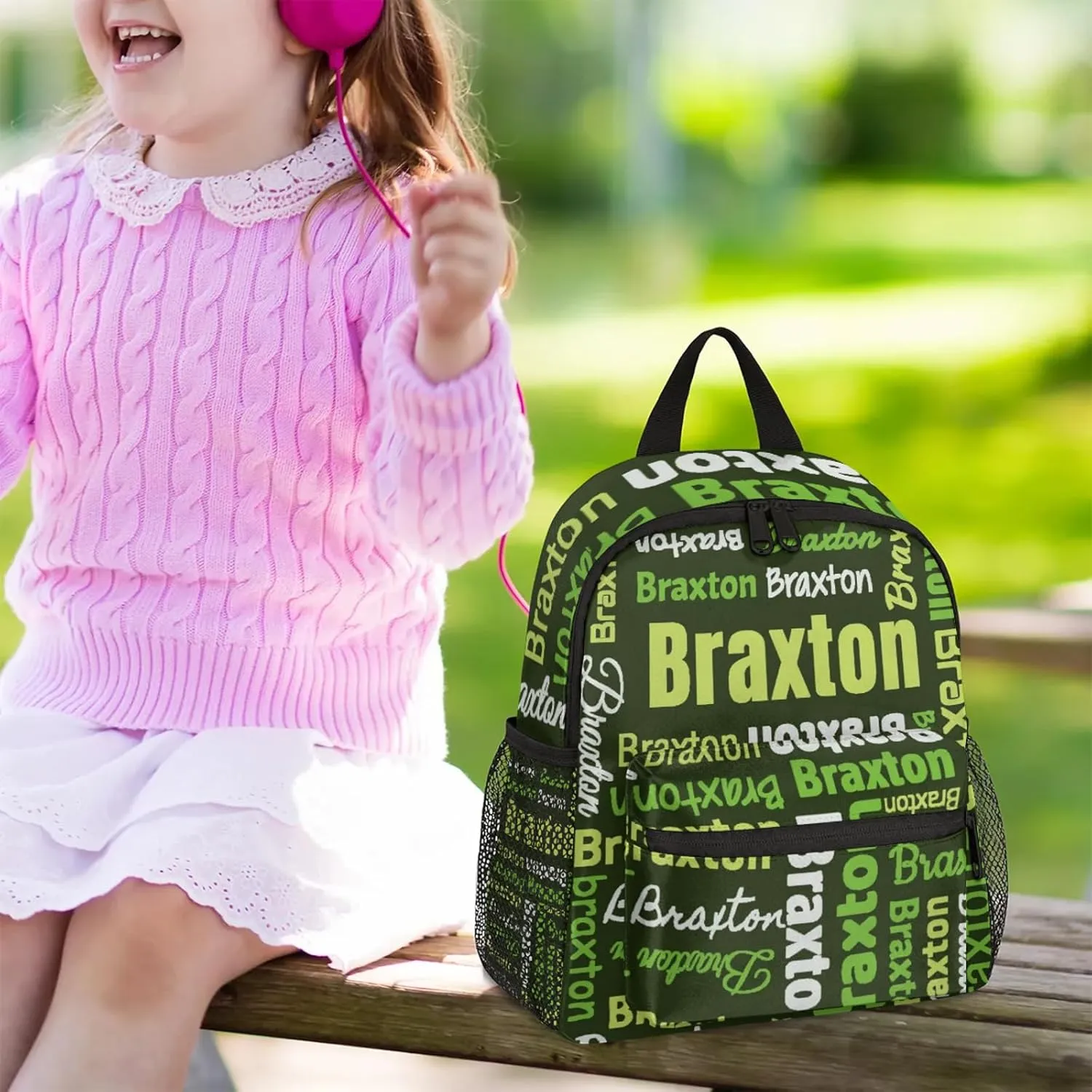 Personalized Backpacks with Name Customized Shoulder Bag Gifts for Women Men Waterproof Travel Casual Backpack 12in, Black Green