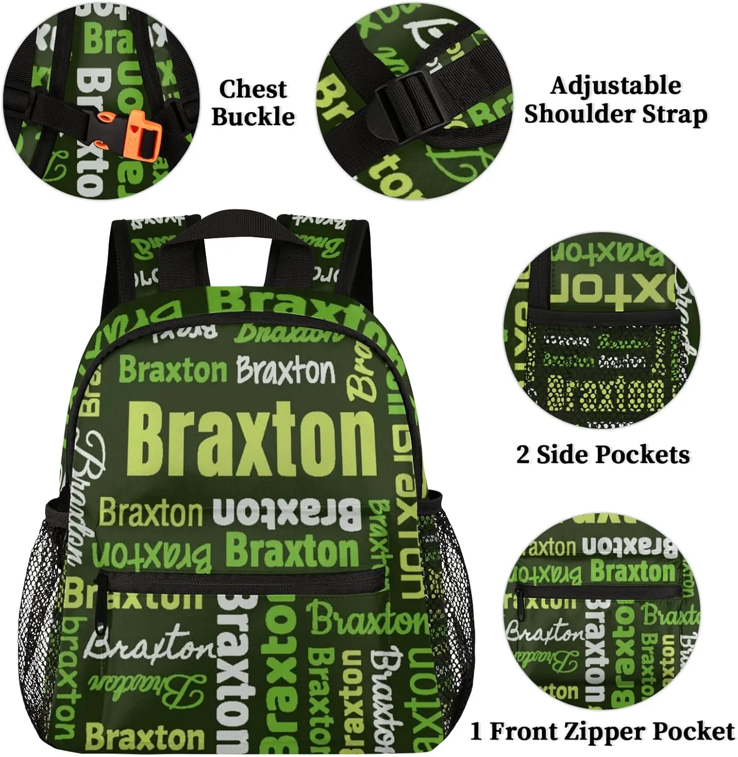 Personalized Backpacks with Name Customized Shoulder Bag Gifts for Women Men Waterproof Travel Casual Backpack 12in, Black Green