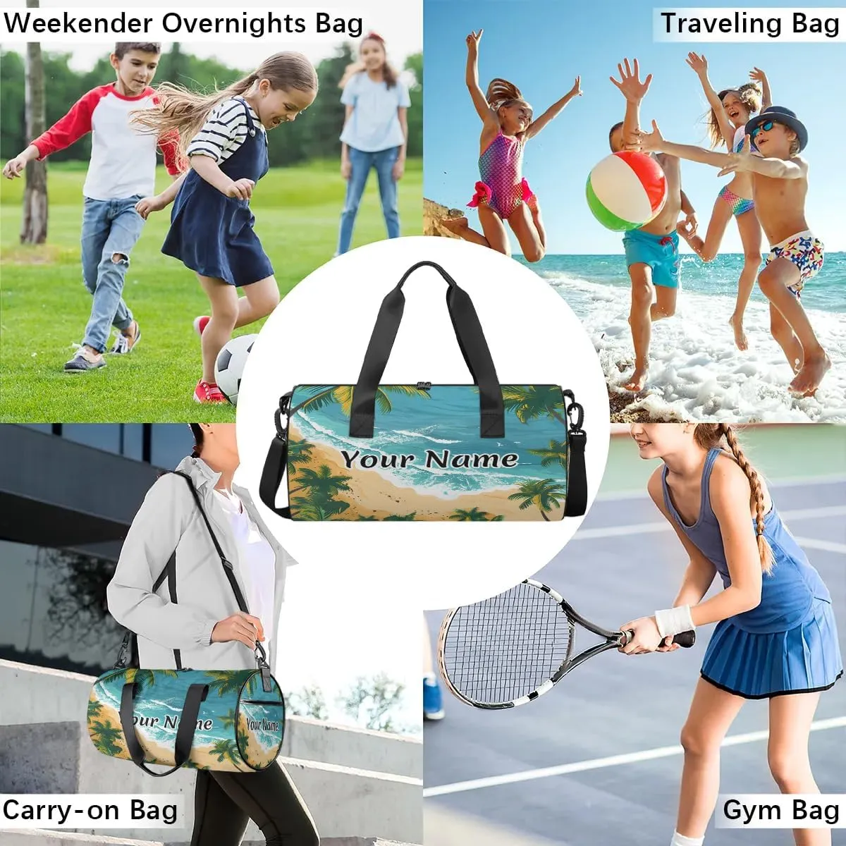 Personalized Duffel Bag for Women, Custom Ocean Beach Theme Gym Bag for Sports, Waterproof Dance Bag with Name, Lightweight Carryon Gym Bag, Tropical Palm Tree