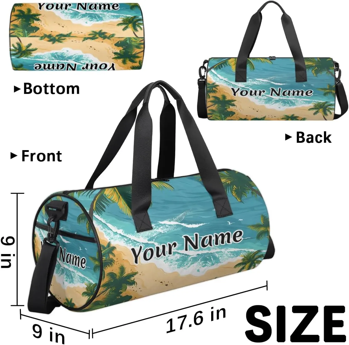 Personalized Duffel Bag for Women, Custom Ocean Beach Theme Gym Bag for Sports, Waterproof Dance Bag with Name, Lightweight Carryon Gym Bag, Tropical Palm Tree