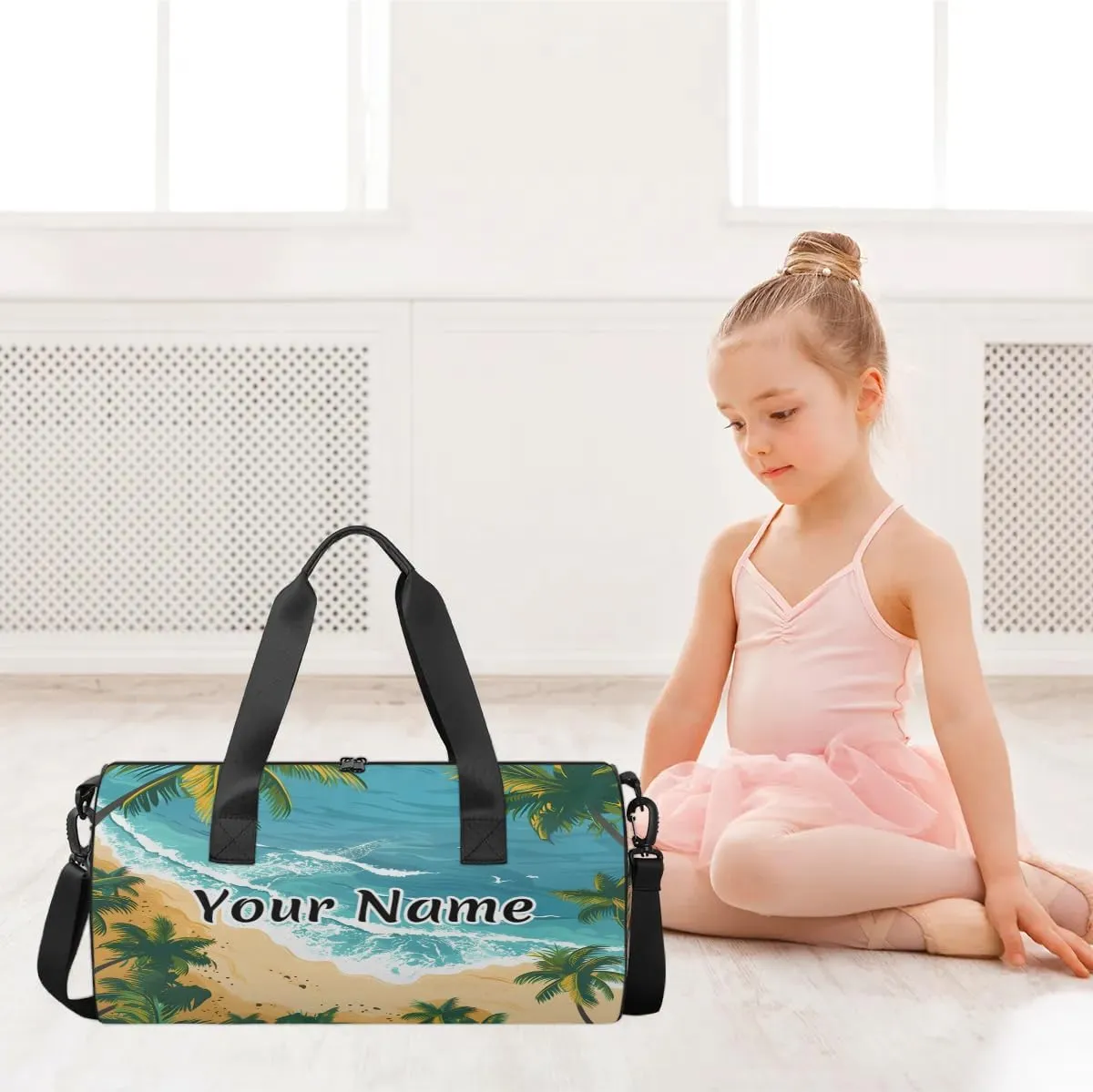 Personalized Duffel Bag for Women, Custom Ocean Beach Theme Gym Bag for Sports, Waterproof Dance Bag with Name, Lightweight Carryon Gym Bag, Tropical Palm Tree