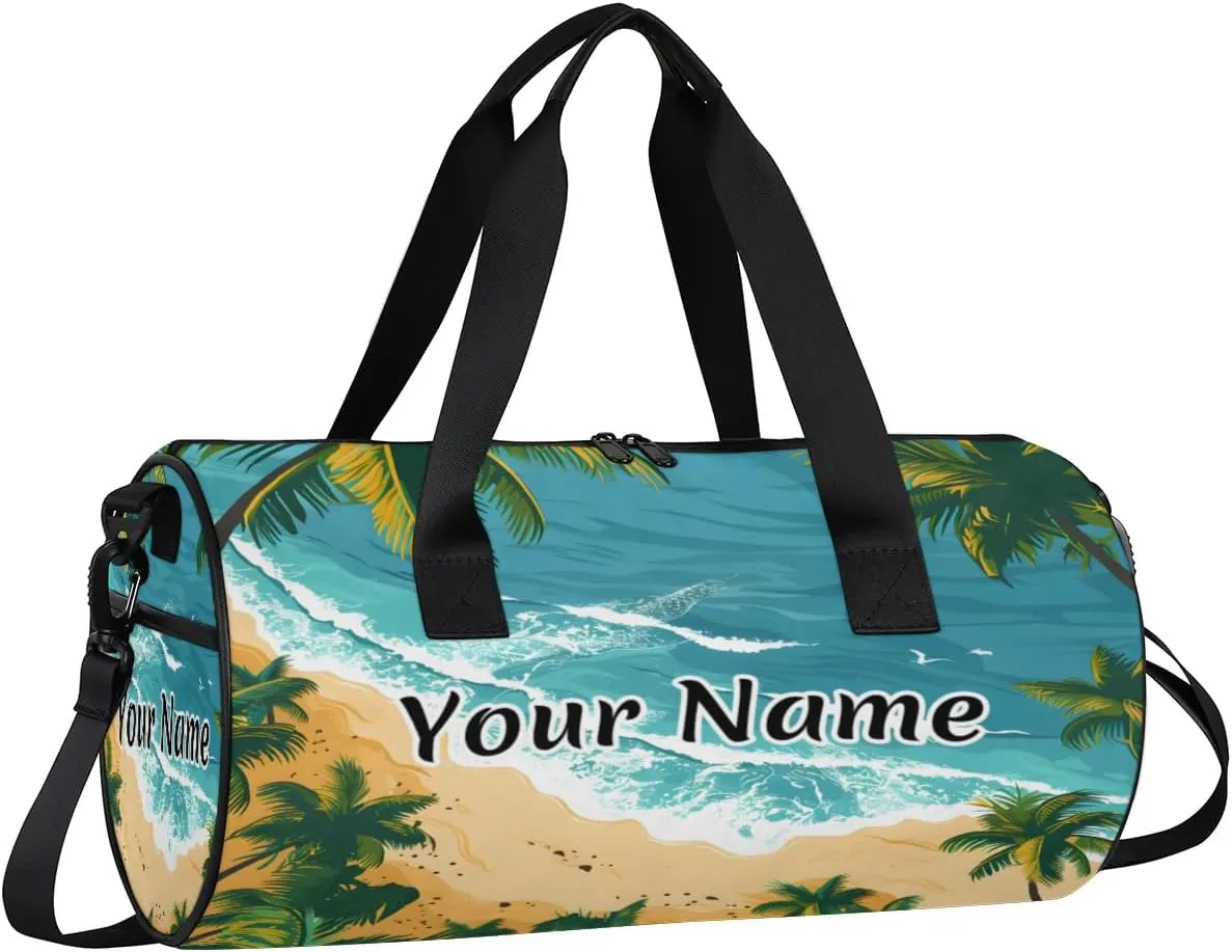 Personalized Duffel Bag for Women, Custom Ocean Beach Theme Gym Bag for Sports, Waterproof Dance Bag with Name, Lightweight Carryon Gym Bag, Tropical Palm Tree