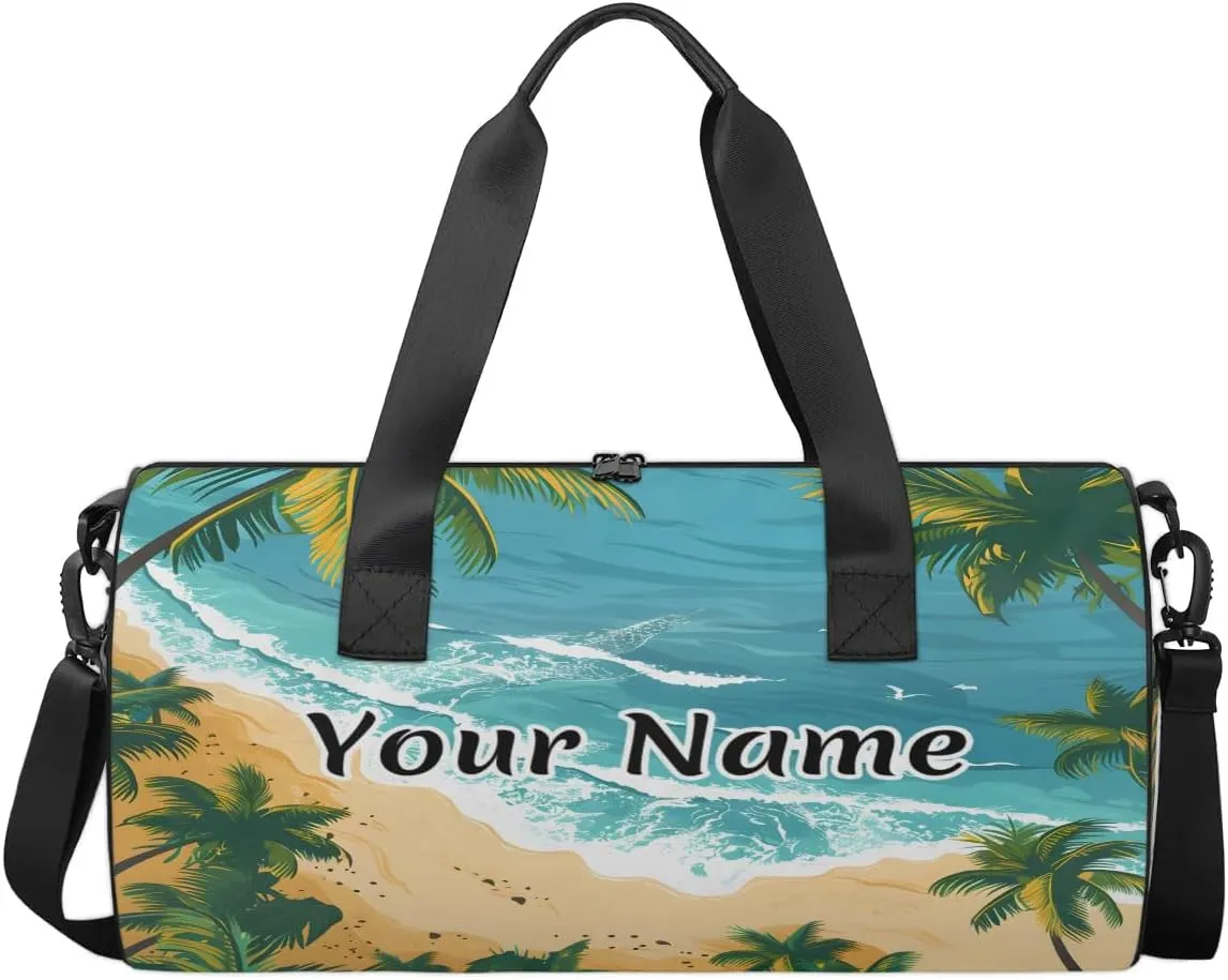 Personalized Duffel Bag for Women, Custom Ocean Beach Theme Gym Bag for Sports, Waterproof Dance Bag with Name, Lightweight Carryon Gym Bag, Tropical Palm Tree
