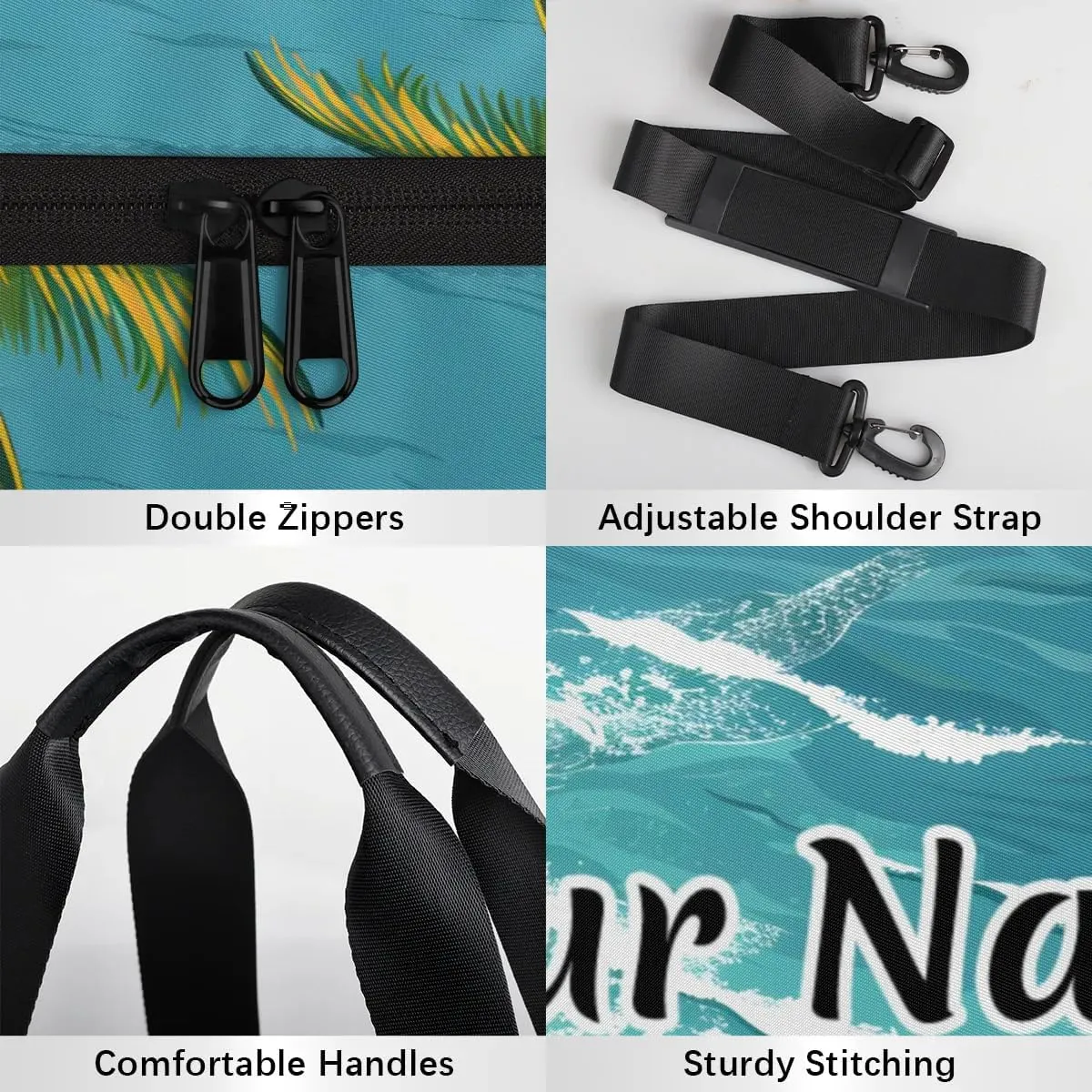 Personalized Duffel Bag for Women, Custom Ocean Beach Theme Gym Bag for Sports, Waterproof Dance Bag with Name, Lightweight Carryon Gym Bag, Tropical Palm Tree