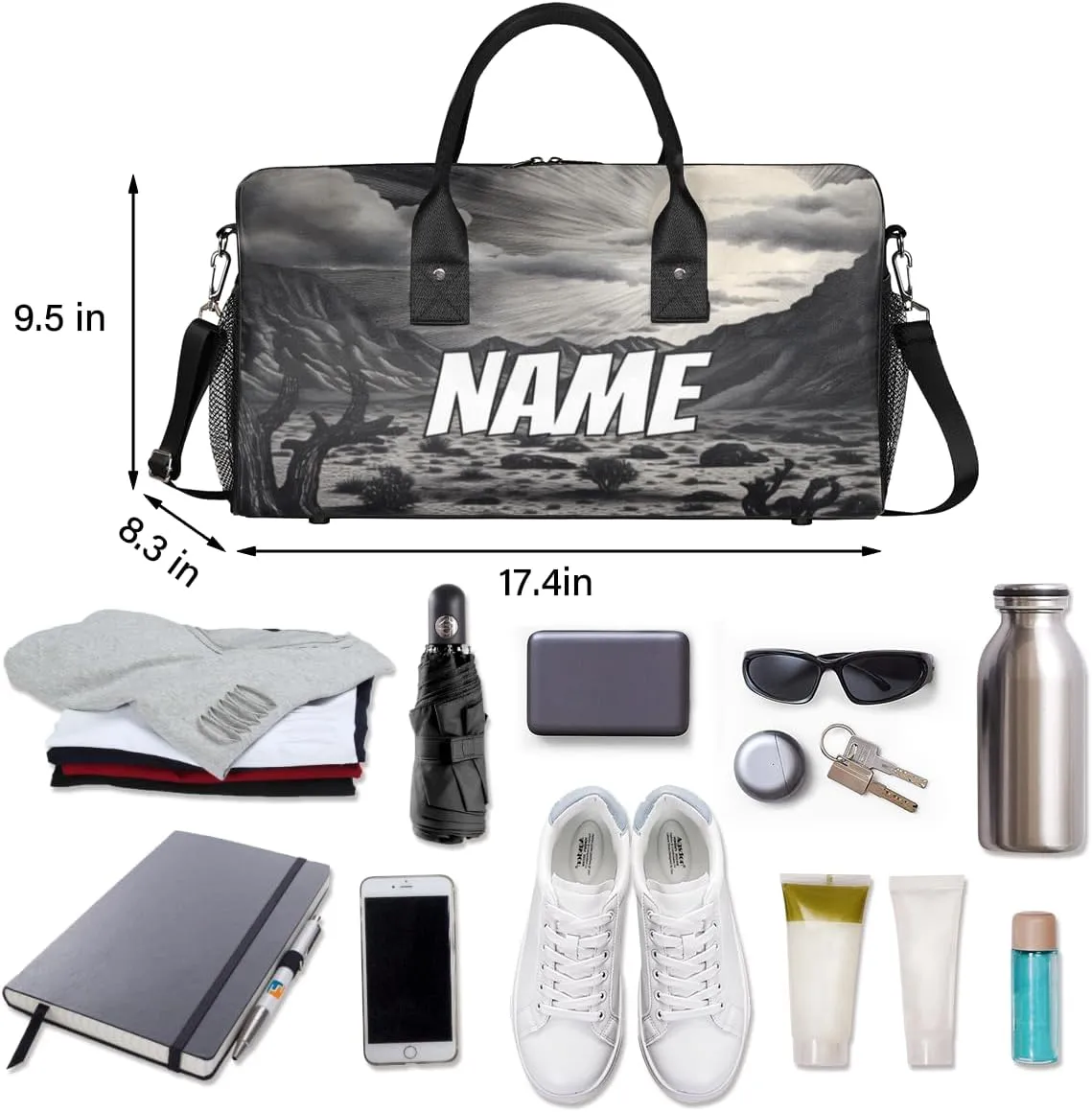 Personalized Gobi Landscape Travel Duffel Bag with Name, Custom Gym Sport Bag Hot Desert Carry On Weekend Overnight Duffel Bag for Men Women