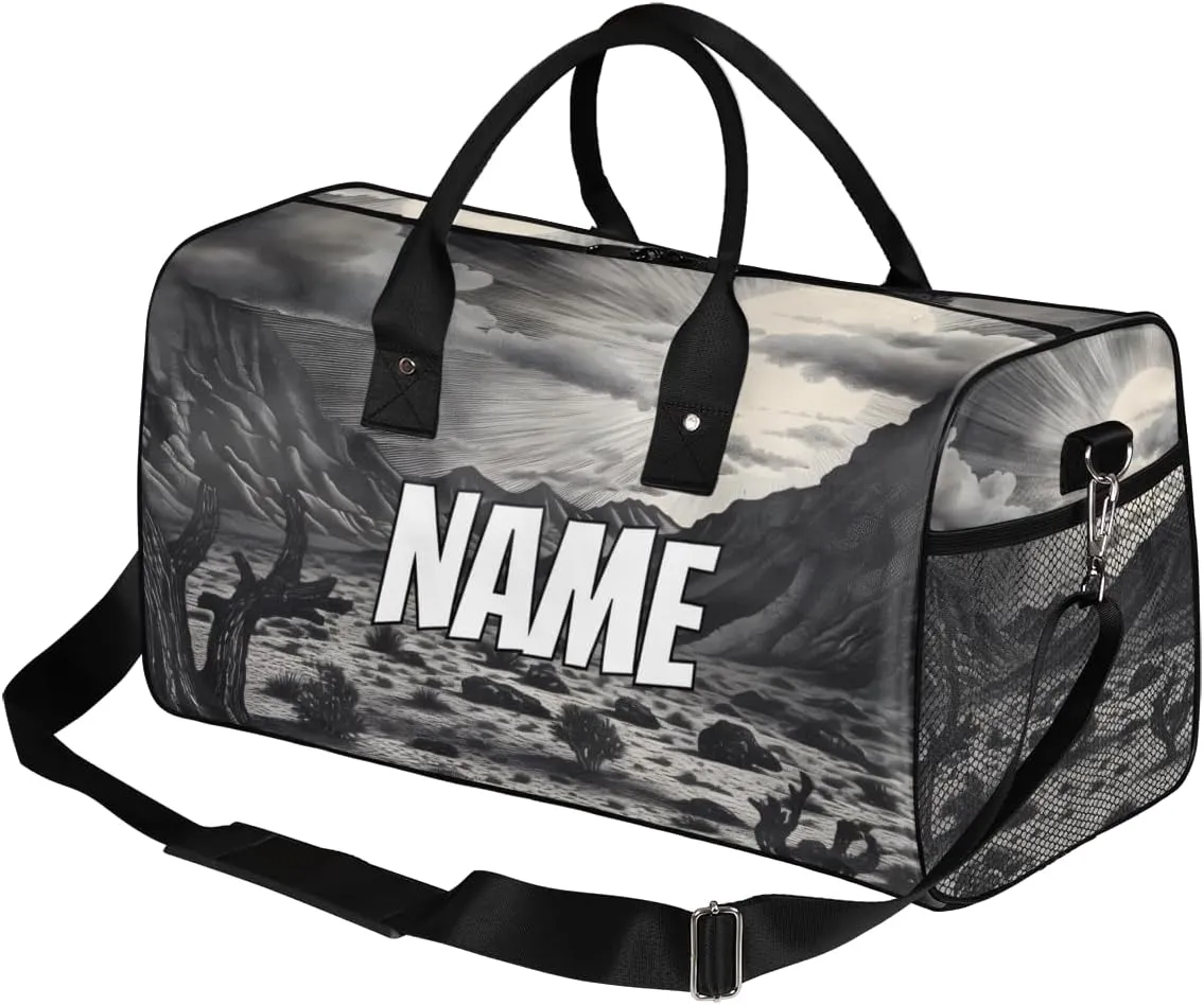 Personalized Gobi Landscape Travel Duffel Bag with Name, Custom Gym Sport Bag Hot Desert Carry On Weekend Overnight Duffel Bag for Men Women